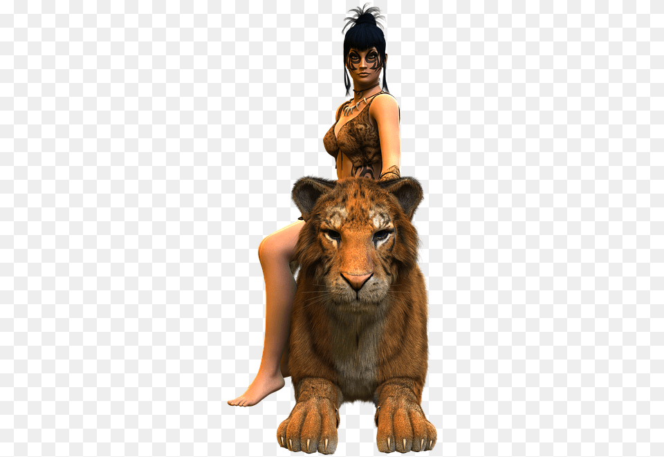 Woman Tiger Amazone Heroine Beauty Courageous Gambar Wanita Harimau, Animal, Lion, Mammal, Wildlife Free Transparent Png