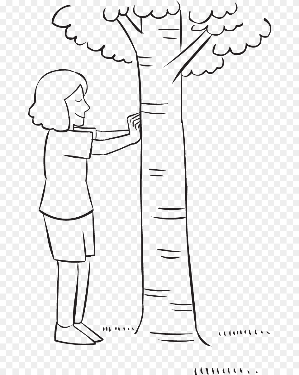 Woman Touching A Tree With Eyes Closed As Seen In Hug A Tree Drawing, Person, Silhouette, Face, Head Png