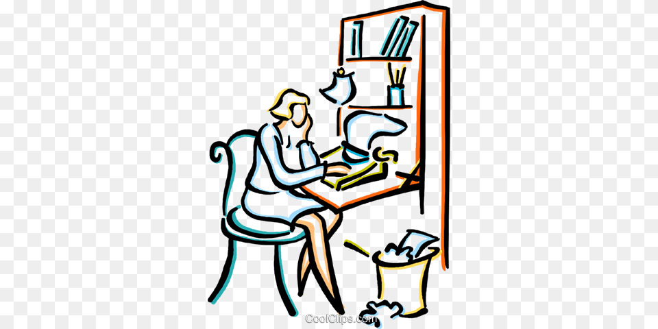 Woman Typing A Letter Royalty Vector Clip Art Illustration, Desk, Furniture, Table, Person Png Image