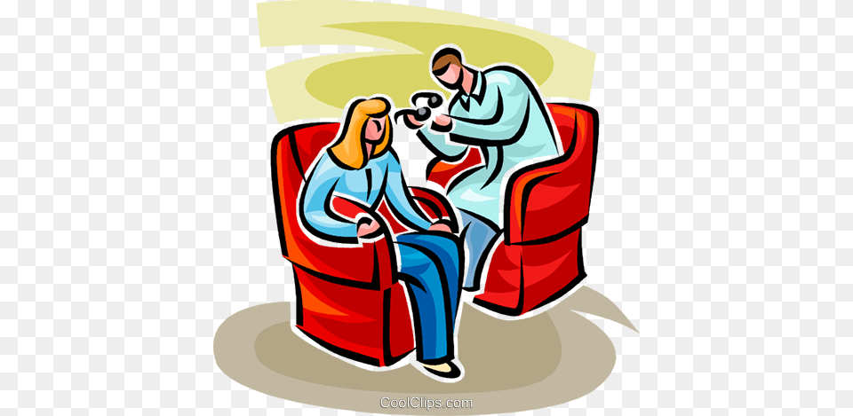 Woman Visiting The Eye Doctor Royalty Vector Clip Art, Furniture, Chair, Armchair, Couch Png Image