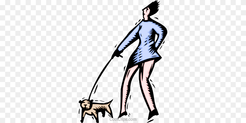 Woman Walking Dog Royalty Vector Clip Art Illustration, Person, Clothing, Sleeve, Long Sleeve Png