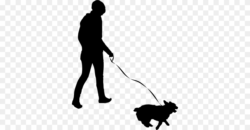 Woman Walking Dog Silhouette, Gray Free Png Download
