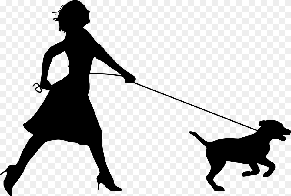 Woman Walking Dog Silhouette, Gray Png Image