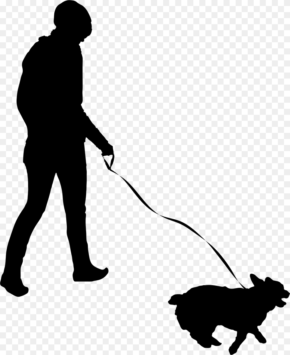 Woman Walking Dog Silhouette Icons, Gray Png Image