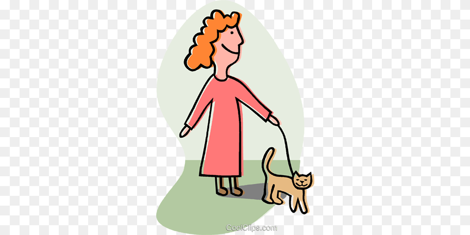 Woman Walking Her Cat Royalty Free Vector Clip Art Illustration, Clothing, Coat, Person, Face Png
