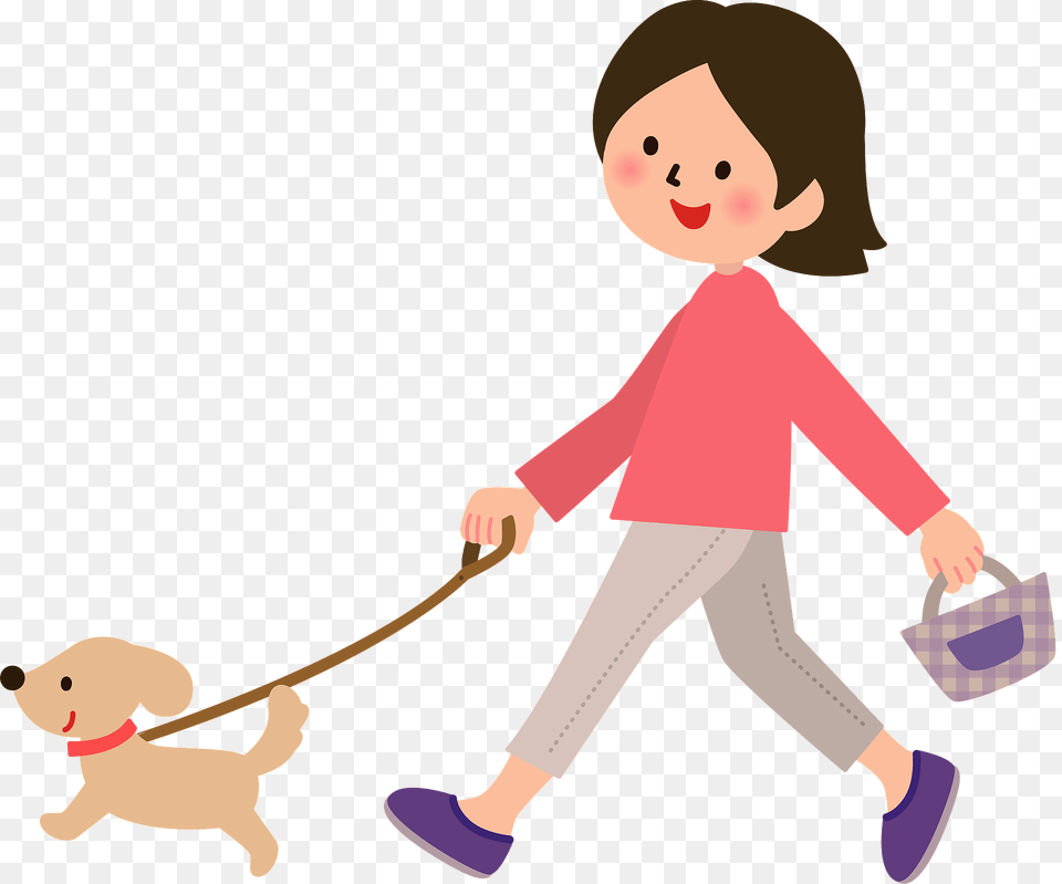 Woman Walking Her Dog Clipart, Baby, Person, Wildlife, Animal Png