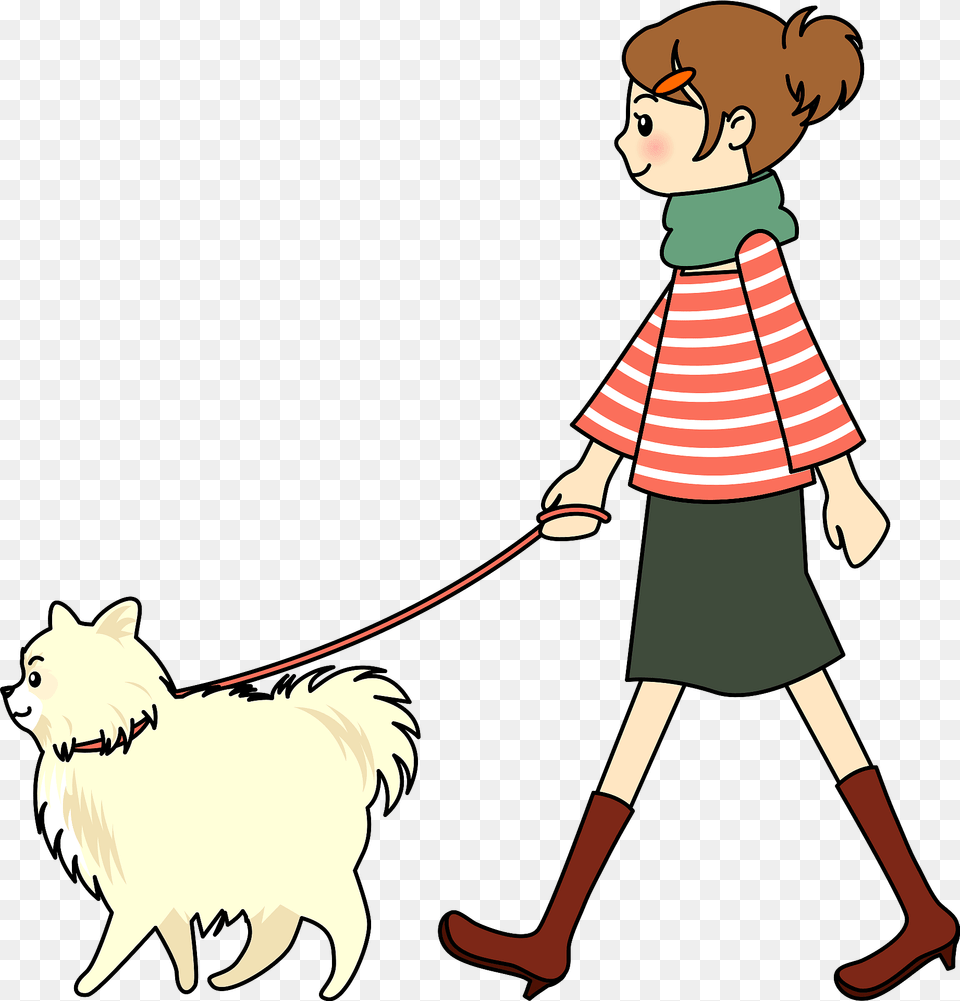 Woman Walking Her Dog Clipart, Baby, Person, Animal, Mammal Png Image