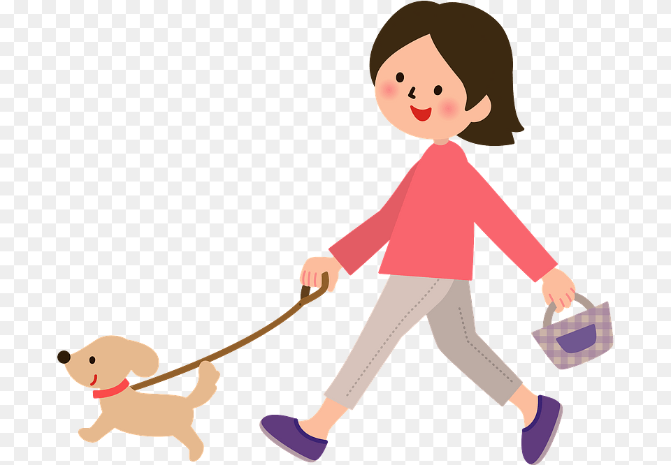 Woman Walking Her Dog Clipart Girl Walking Dog Clipart, Baby, Person, Head, Face Free Png Download