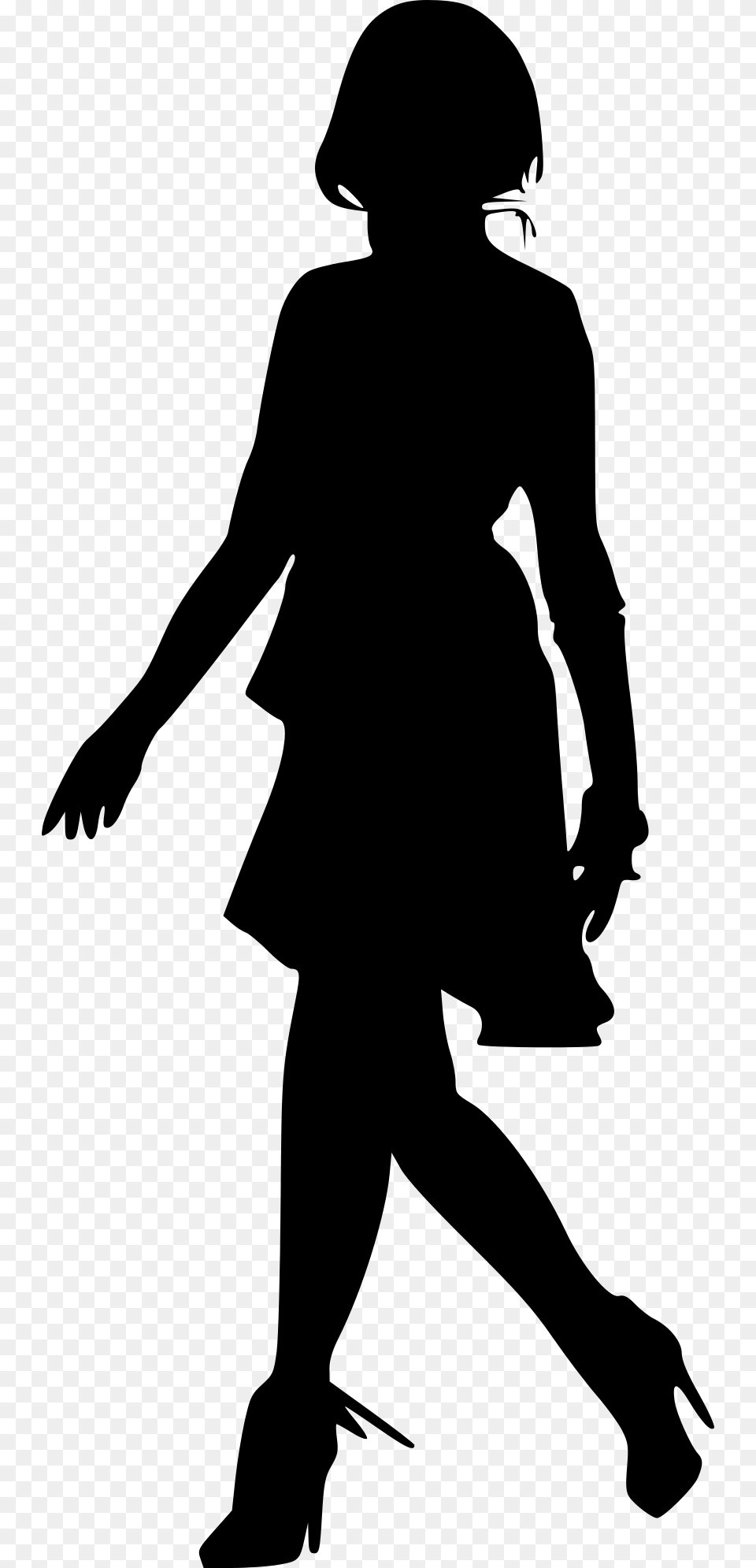 Woman Walking Silhouette, Gray Png