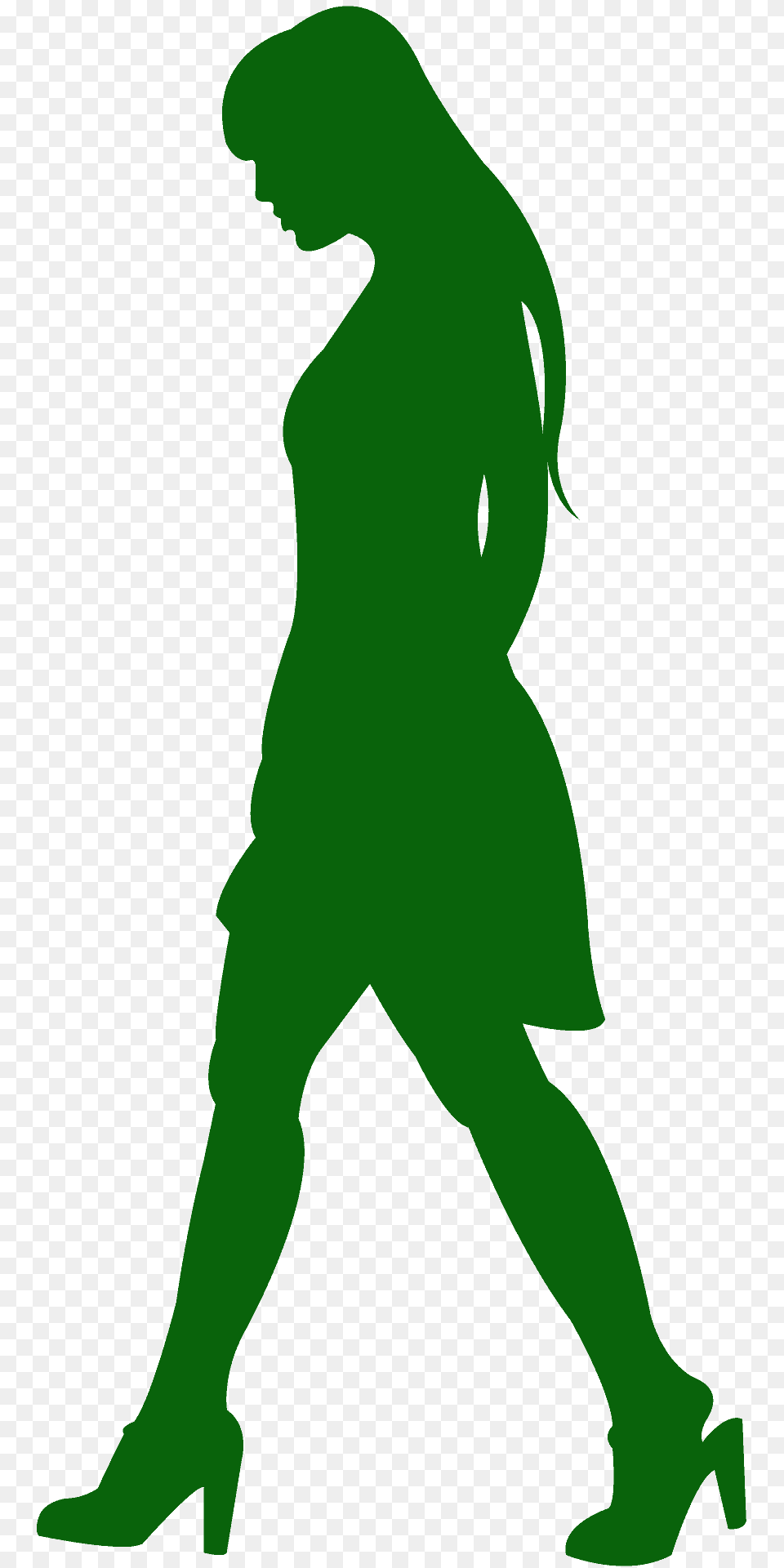 Woman Walking Silhouette, Green, Person, Face, Head Png