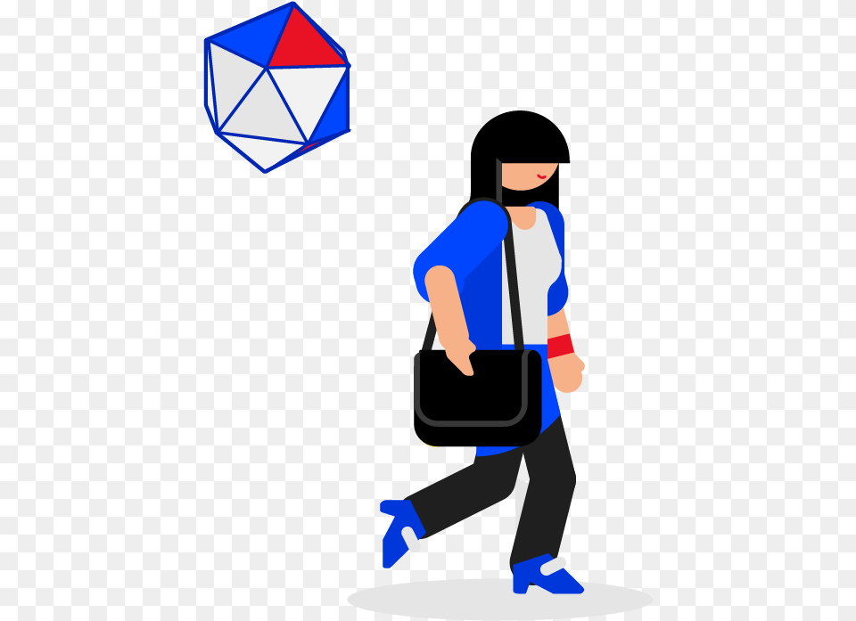 Woman Walking With A Hovering Polyhedron, People, Person, Bag, Adult Png Image