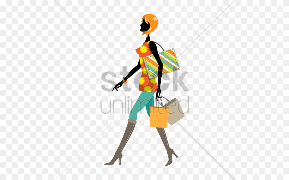 Woman Walking With Shopping Bags Vector Person, Adult, Female, Juggling Png Image