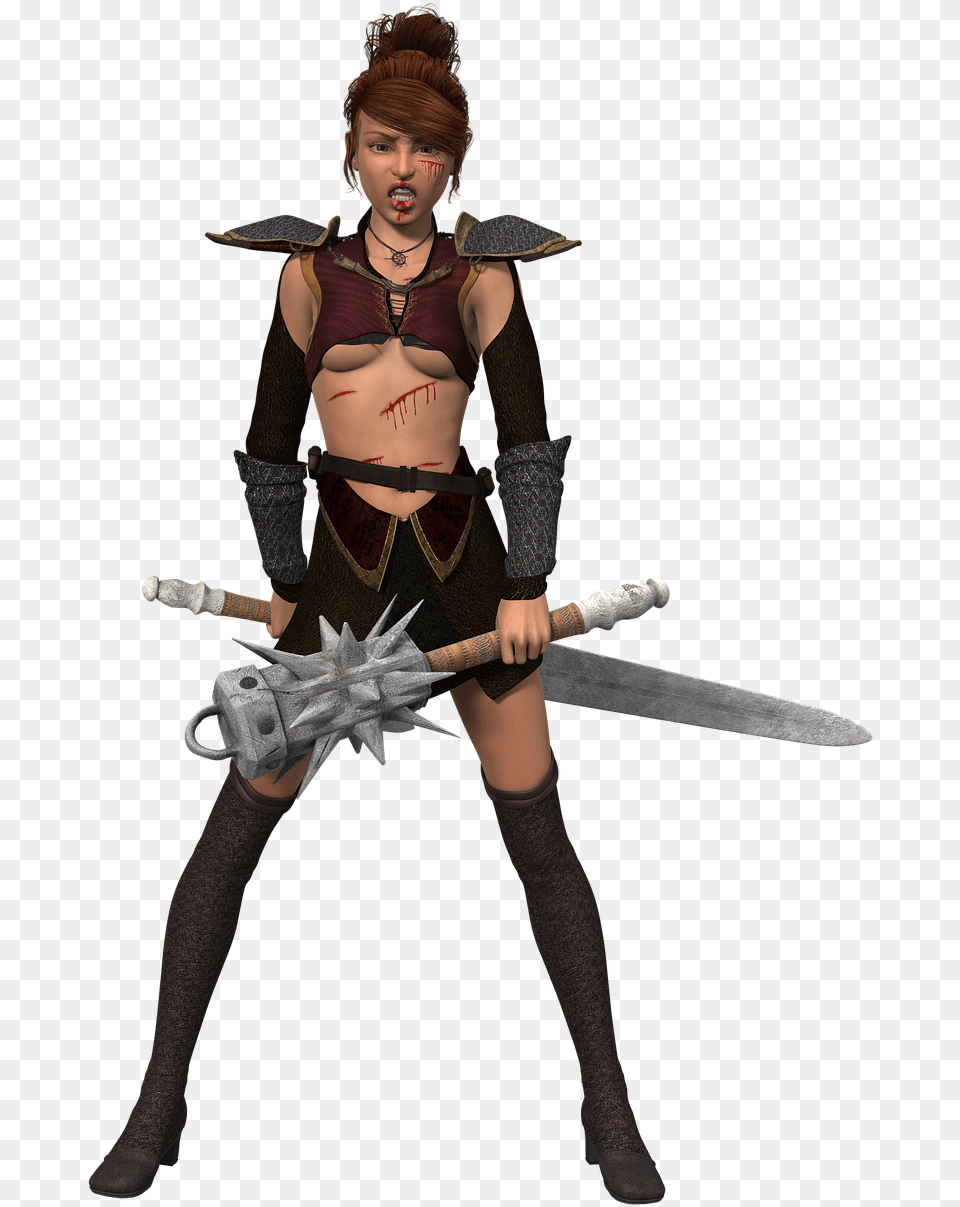 Woman Warrior Costume, Weapon, Sword, Adult, Person Png