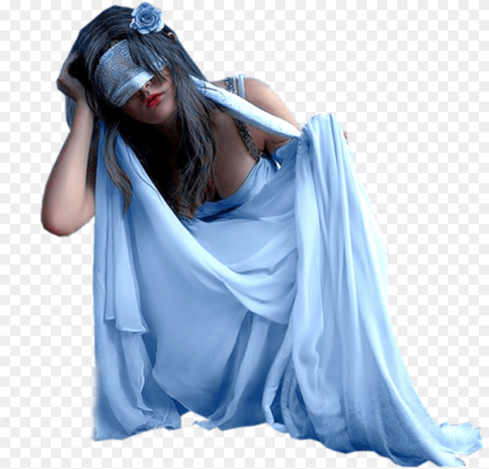 Woman White Kneeling Blindfold Horror Images Girl, Adult, Person, Gown, Formal Wear Free Png Download