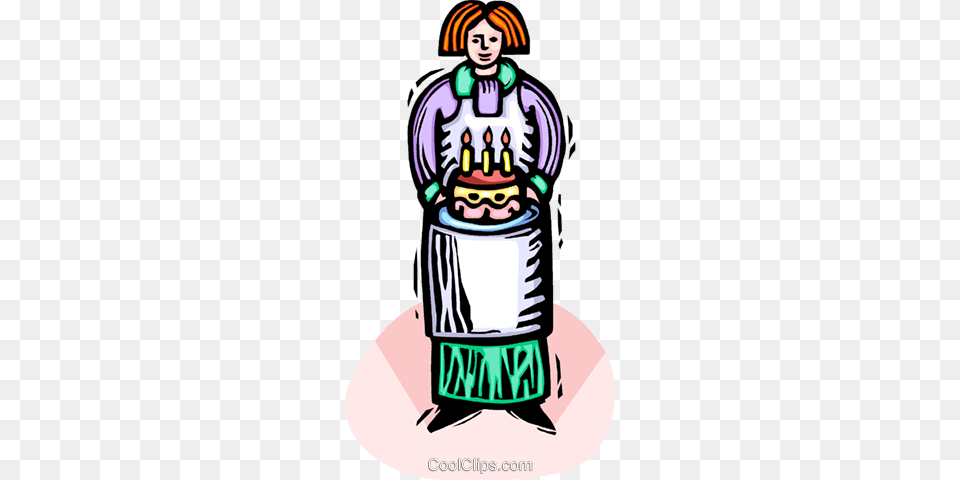 Woman With A Birthday Cake Royalty Vector Clip Art, Clothing, Costume, Person, Face Free Png Download