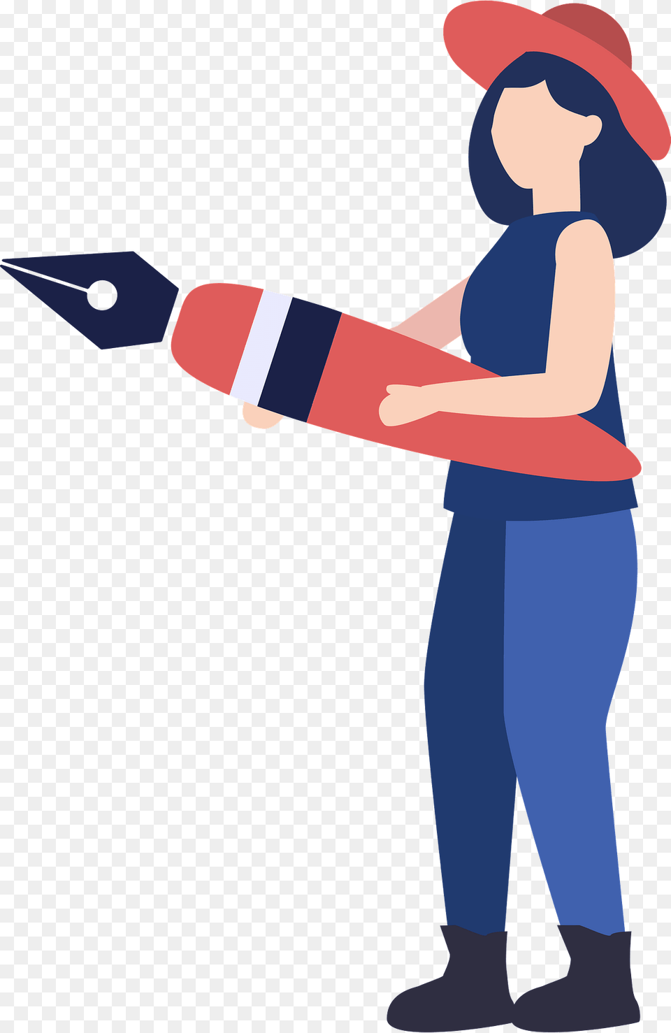 Woman With A Fountain Pen Clipart, Person, Clothing, Hat, Footwear Free Transparent Png