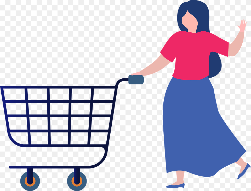 Woman With A Shopping Cart Clipart, Adult, Female, Person, Shopping Cart Free Png Download