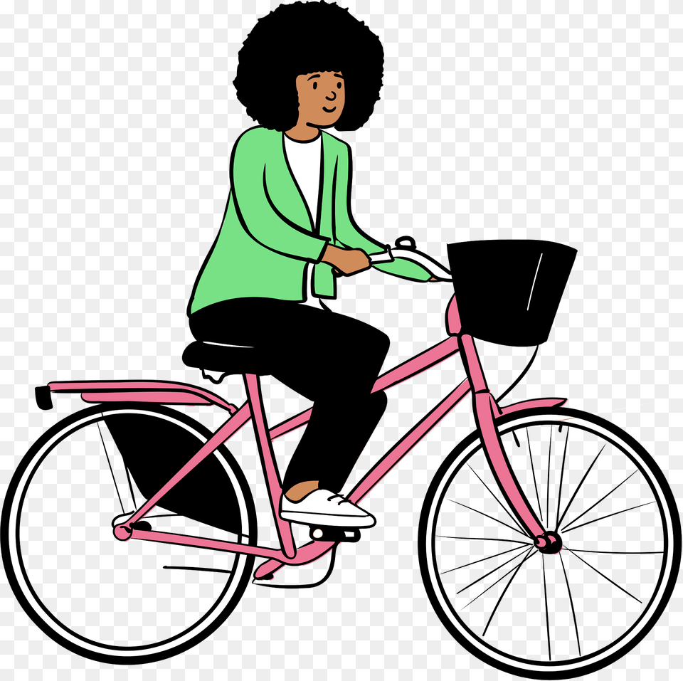 Woman With Afro Is Cycling Clipart, Bicycle, Boy, Child, Vehicle Free Transparent Png