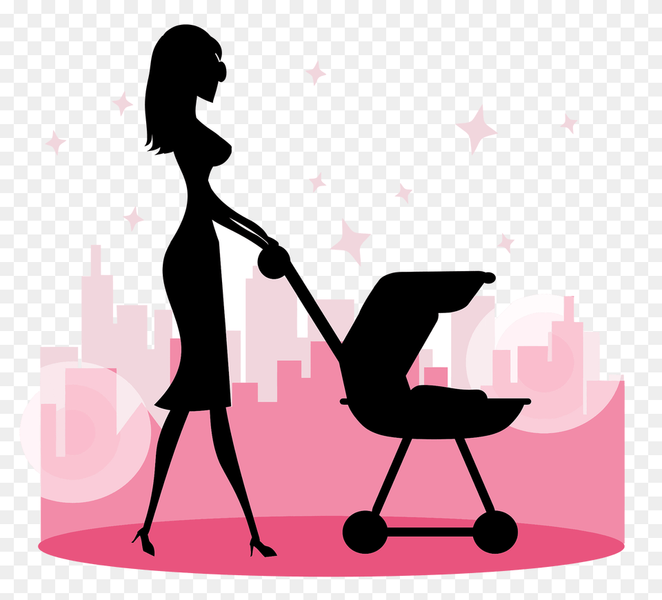 Woman With Baby Carriage Clipart, Silhouette, Walking, Person, Adult Png Image