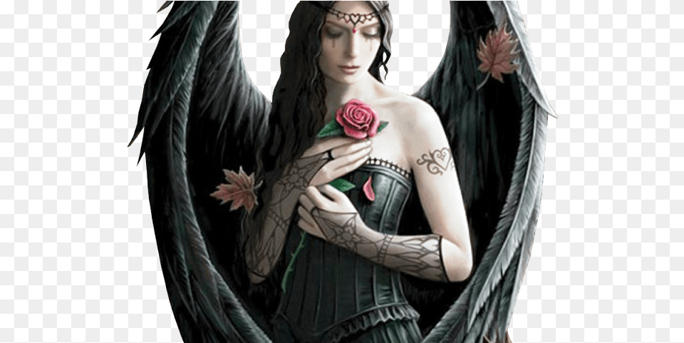 Woman With Black Wings, Adult, Person, Female, Flower Png Image