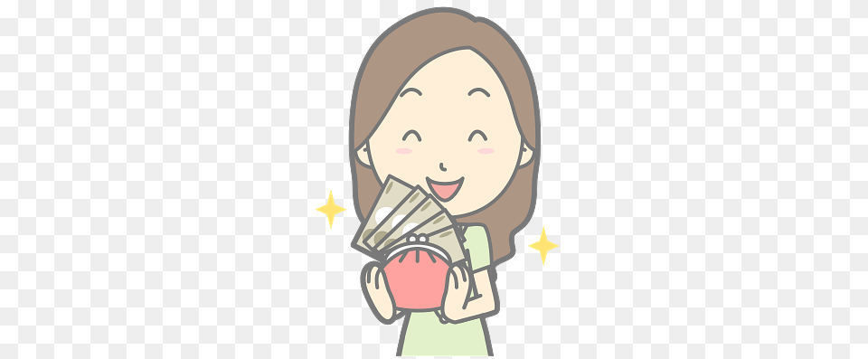 Woman With Full Wallet Cartoon, Baby, Person, Face, Head Png Image