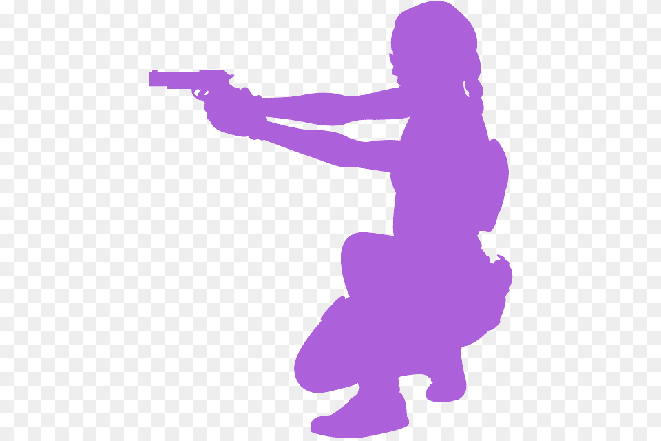 Woman With Gun Silhouette, Kneeling, Person, Head Free Png Download