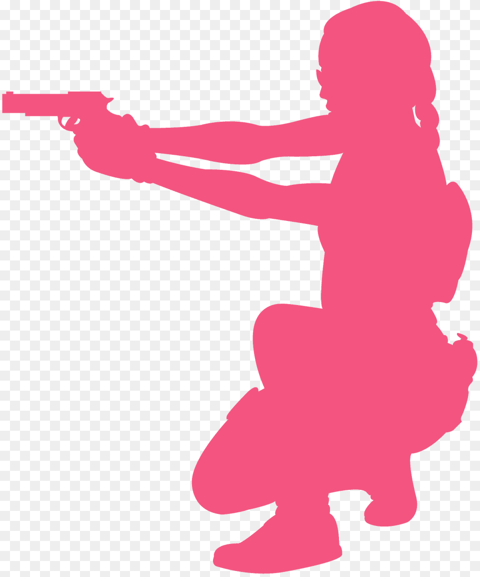 Woman With Gun Silhouette, Kneeling, Person, Firearm, Weapon Png