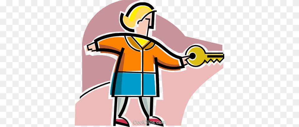 Woman With House Key Royalty Vector Clip Art Illustration, Clothing, Coat, Person, Machine Png Image