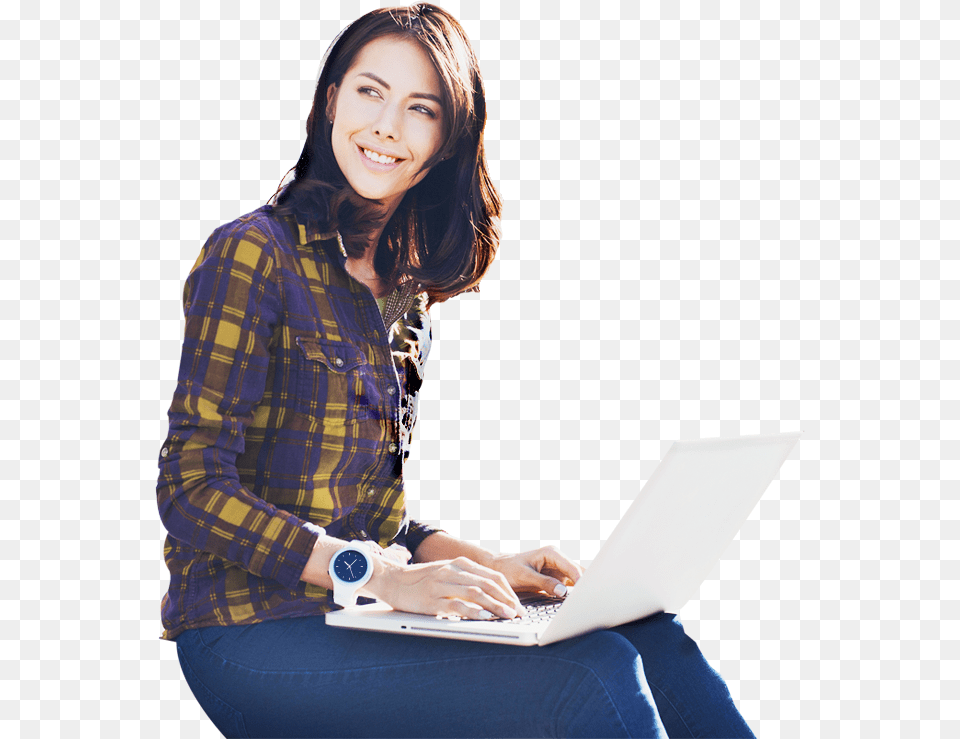 Woman With Laptop Sitting, Pc, Head, Happy, Smile Free Transparent Png