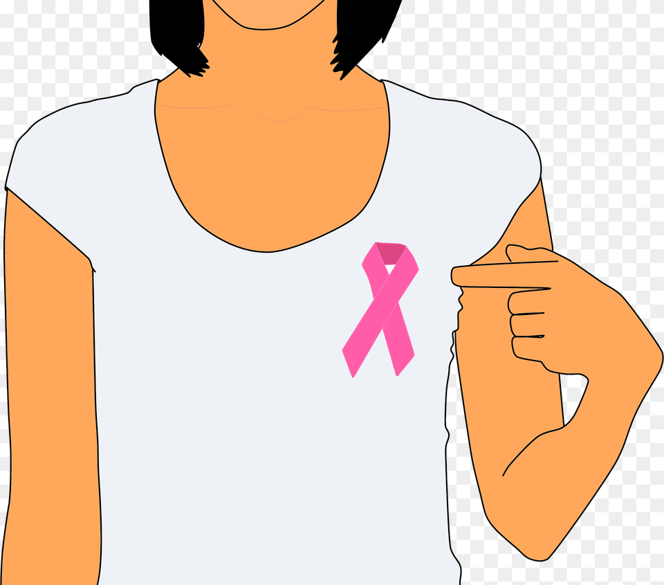 Woman With Pink October Ribbon Clipart, Clothing, T-shirt, Person, Body Part Free Png