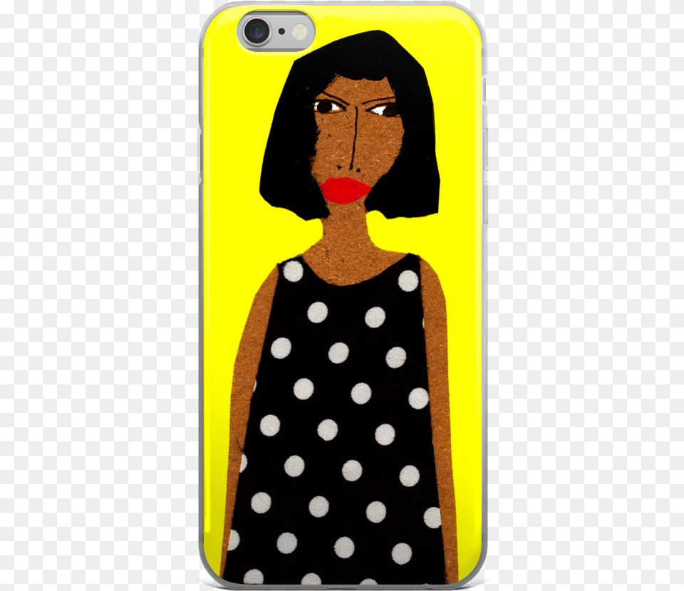 Woman With Polka Dot Dress On Yellow, Pattern, Polka Dot, Electronics, Mobile Phone Free Png Download