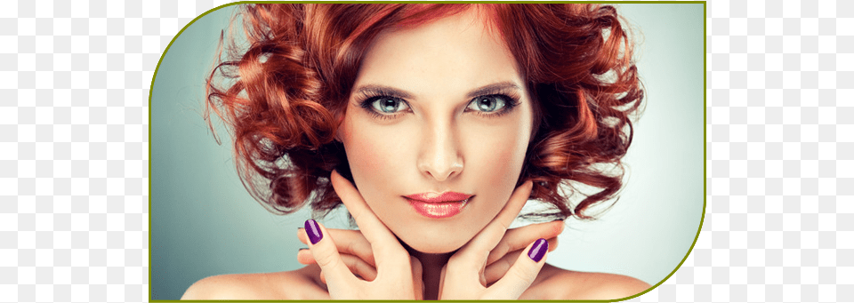 Woman With Purple Nail Polish Short Red Hair Green Eyes, Adult, Portrait, Photography, Person Png