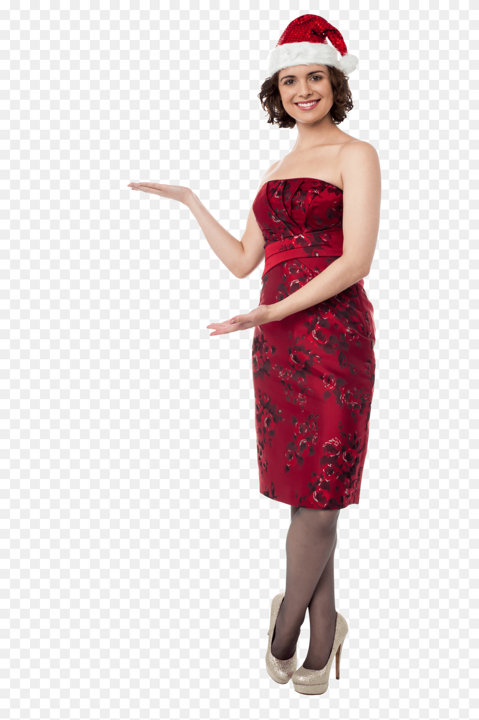 Woman With Red Christmas Hat Girl Santa Claus, Adult, Person, Formal Wear, Female Free Transparent Png