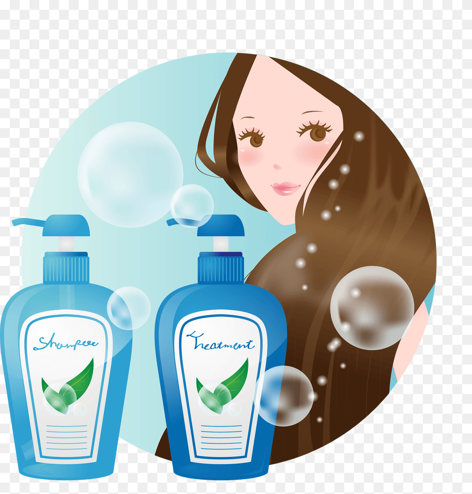 Woman With Shampoo And Conditioner Clipart, Bottle, Lotion, Face, Head Png Image