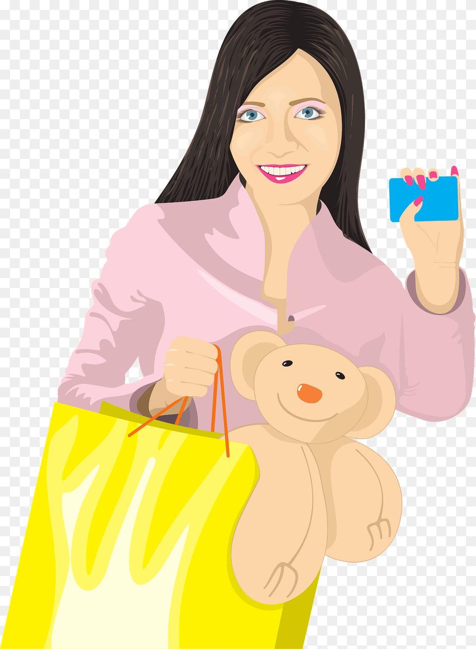 Woman With Shopping Bag And Credit Card Clipart, Adult, Female, Person, Face Png