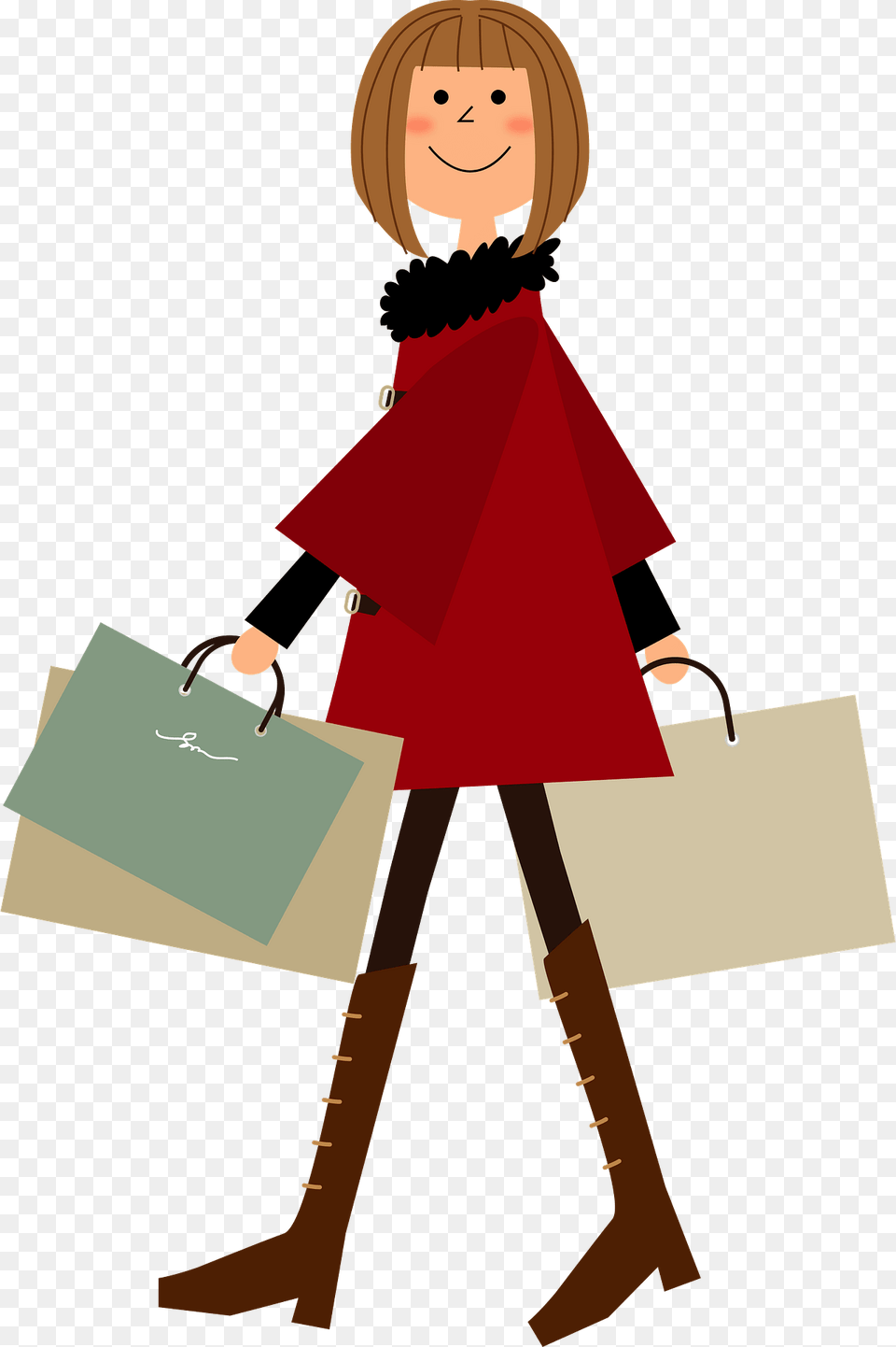 Woman With Shopping Bags Clipart, Person, Clothing, Coat, Face Png Image