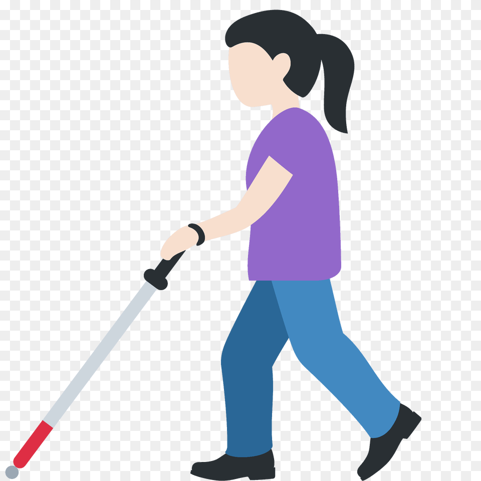 Woman With White Cane Emoji Clipart, Cleaning, Person, Walking, Clothing Png Image
