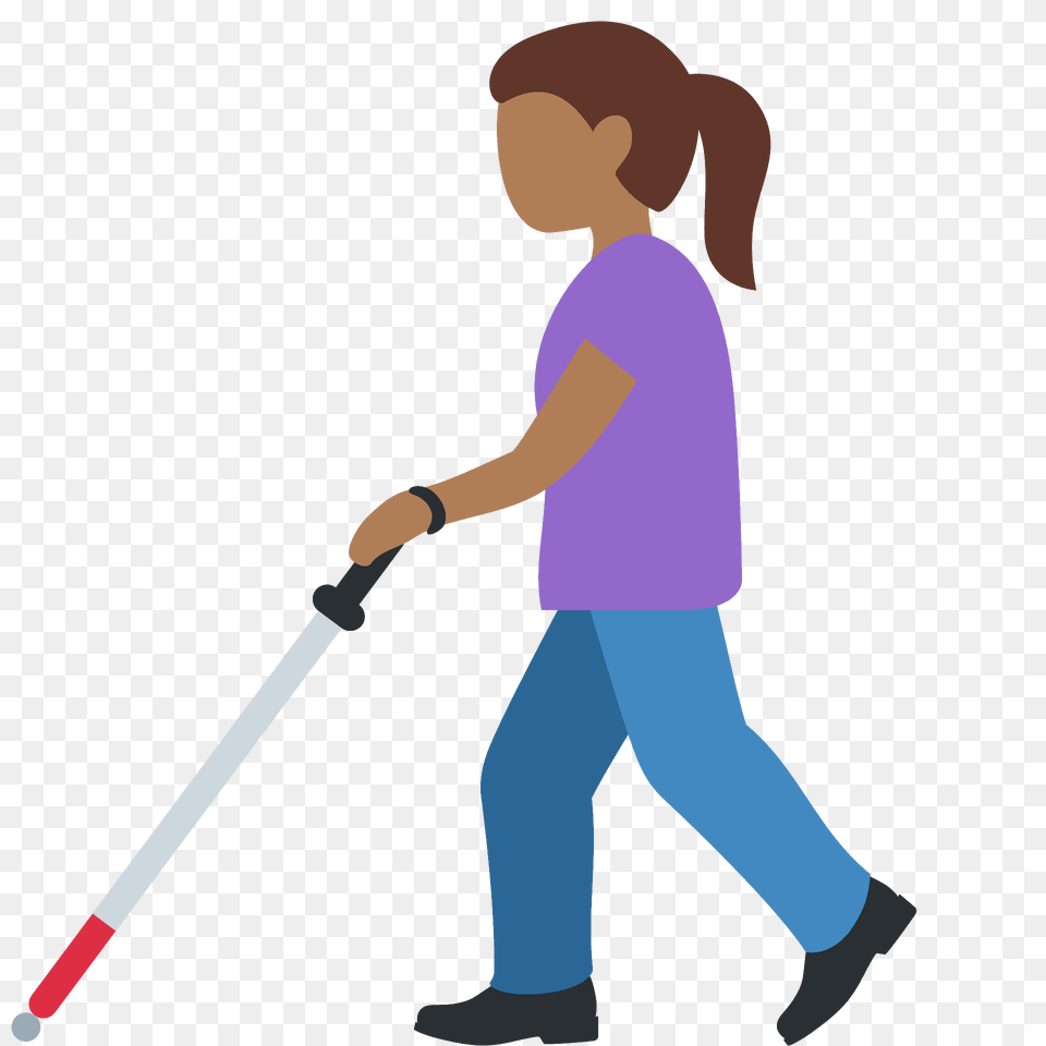 Woman With White Cane Emoji Clipart, Cleaning, Person, Walking, Clothing Free Png