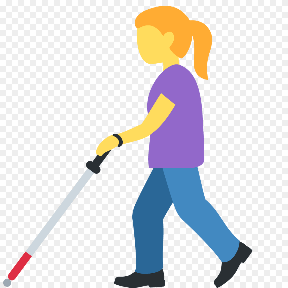 Woman With White Cane Emoji Clipart, Cleaning, Person, Walking, Clothing Free Transparent Png