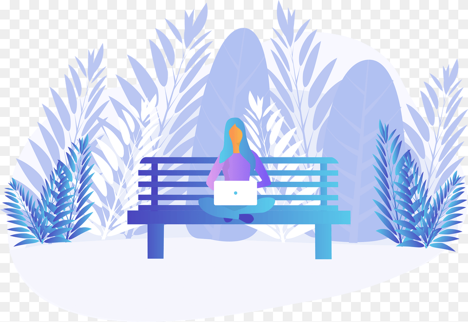 Woman Working Laptop Sitting Clipart, Bench, Furniture, Outdoors, Nature Png