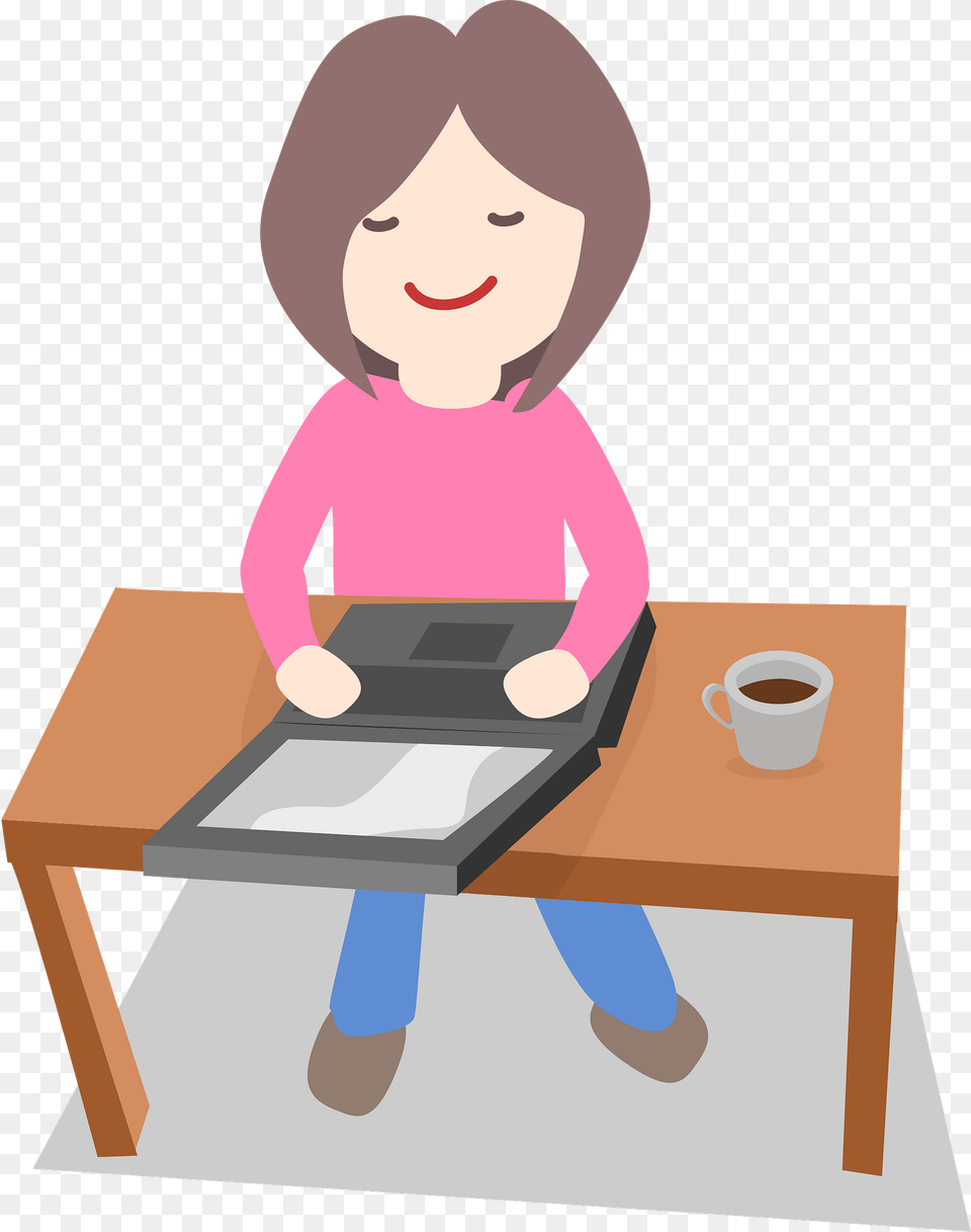 Woman Working On A Computer, Table, Reading, Person, Furniture Free Transparent Png