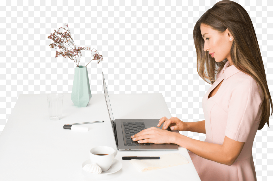 Woman Working On Laptop Online Consulting Free Png Download