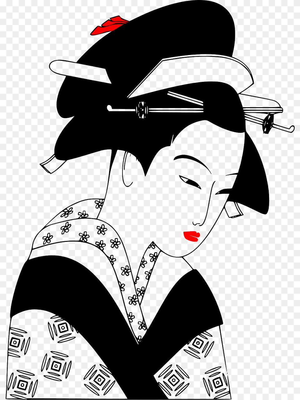 Womanartgeisha Japanese Clipart Black And White, Art, Clothing, Hat, Person Png Image