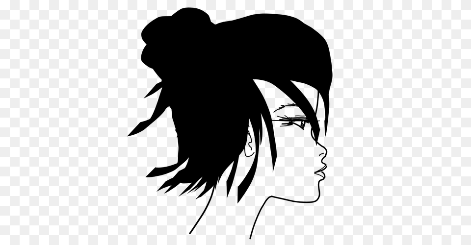 Womans Face With Black Hair, Gray Png