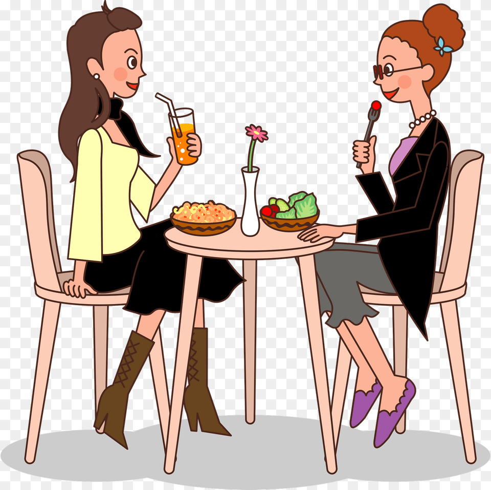 Women Are Eating Lunch Together Clipart, Meal, Food, Table, Dining Table Free Png