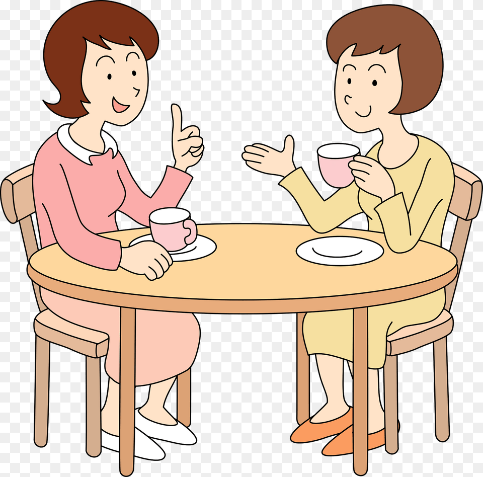 Women Are Talking In A Cafe Clipart, Table, Furniture, Dining Table, Person Free Png