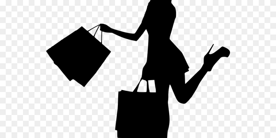 Women Bag Clipart Walking Away Lady Shopping Bag Silhouette, Gray Free Png