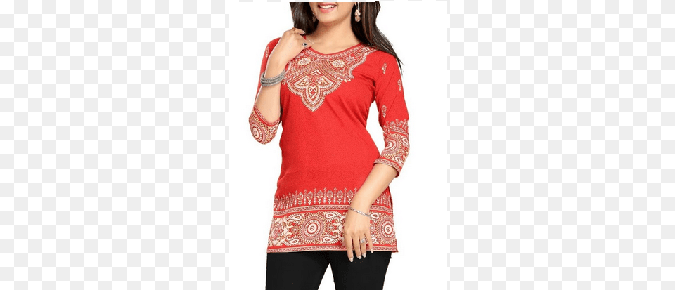 Women Floral Print Straight Kurti 54a200kred Kurti Top, Blouse, Clothing, Pattern Png Image