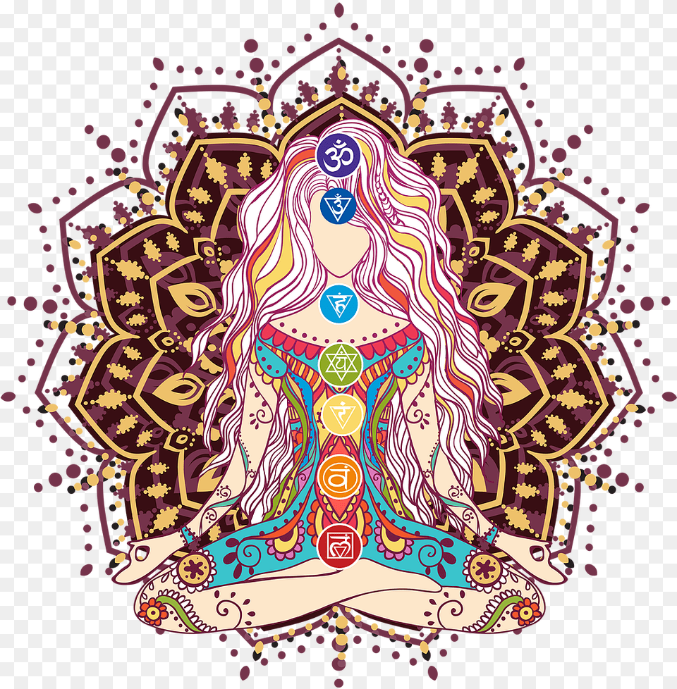 Women Girl Goddess Swag Clothing Clothes Chakras Mandala Yoga Om Chakras Mindfulness Meditation Zen, Art, Doodle, Drawing, Purple Free Transparent Png