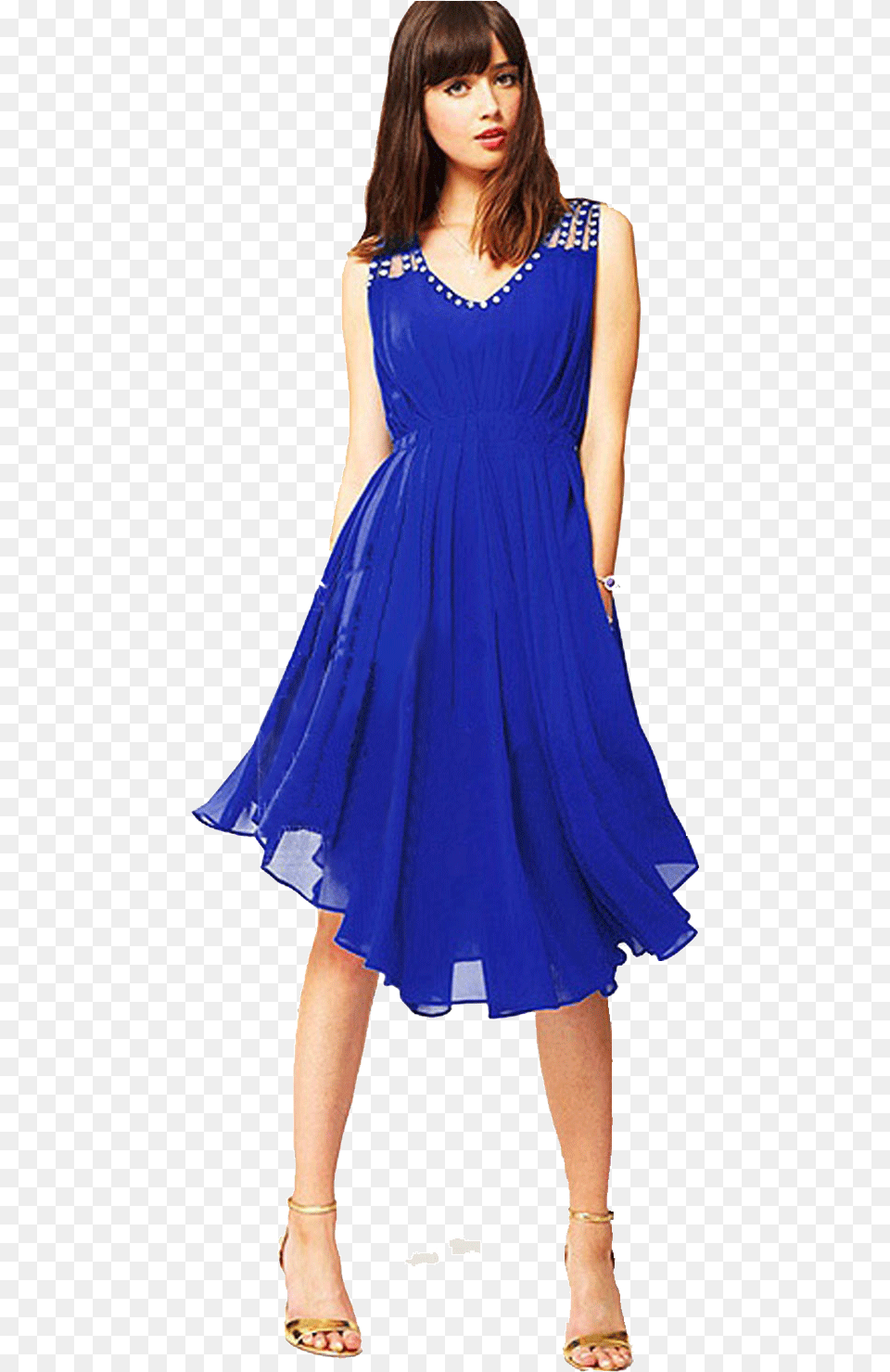 Women Hand Beaded Chiffon Sleeveless Dress Blue Unomatch Blue Smart Casual Dress, Clothing, Evening Dress, Formal Wear, Adult Png